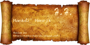 Hankó Henrik névjegykártya